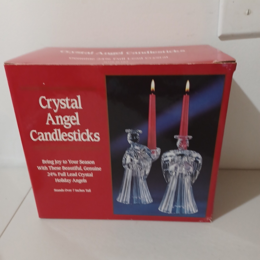 Set of 2 Crystal Angel Candlesticks - 24% Full Lead Crystal - St. George Crystal